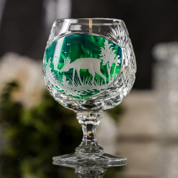 Prezent dla myśliwego - kryształowy kieliszek do koniaku zielony 250ml Młynek MK51 1szt
