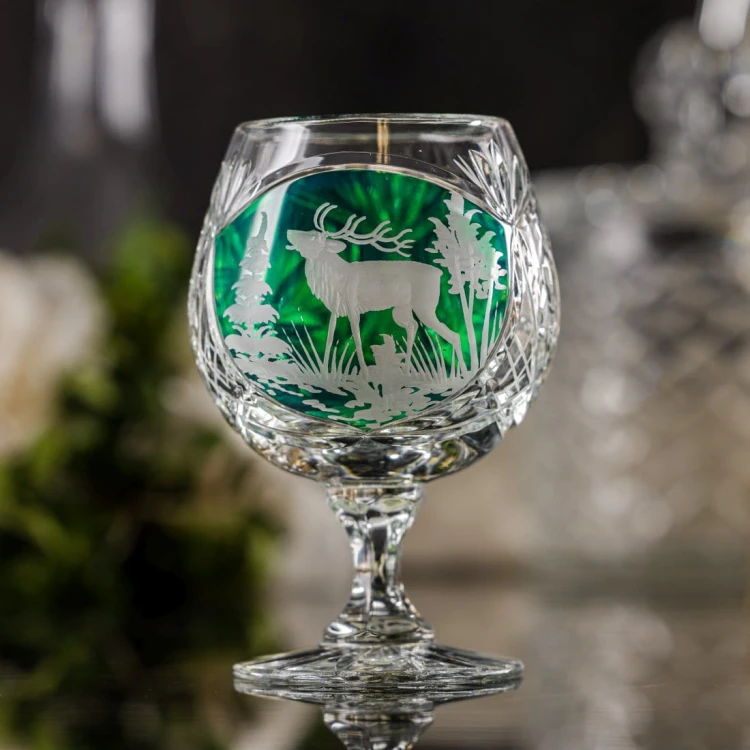 Prezent dla myśliwego - kryształowe kieliszki do koniaku zielone 250ml Młynek MK51 2szt