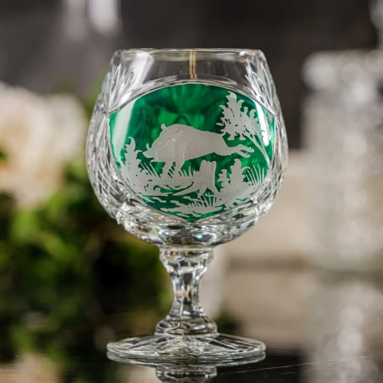 Prezent dla myśliwego - kryształowe kieliszki do koniaku zielone 250ml Młynek MK51 2szt