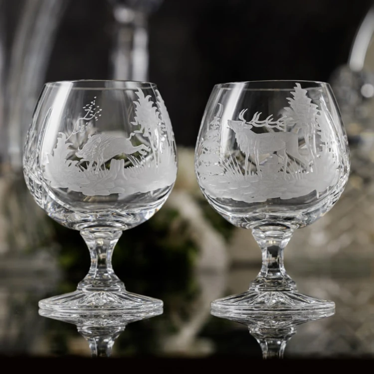 Prezent dla myśliwego - kryształowe kieliszki do koniaku 250ml 2szt w pudełku prezentowym