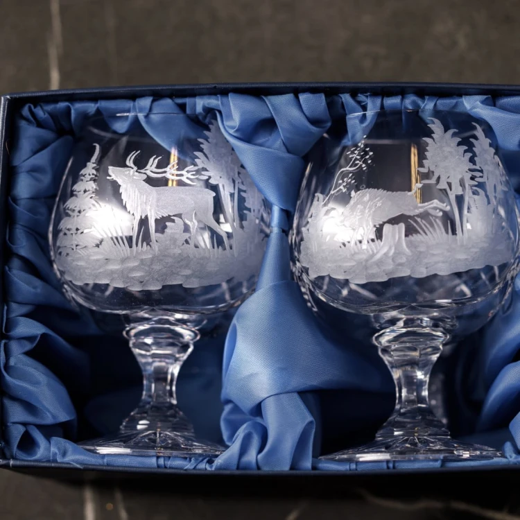 Prezent dla myśliwego - kryształowe kieliszki do koniaku 250ml 2szt w pudełku prezentowym