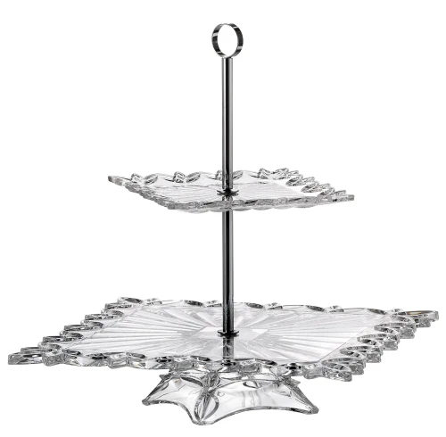 Patera kryształowa Pierced dwupoziomowa na ciasto, owoce 35,5cm