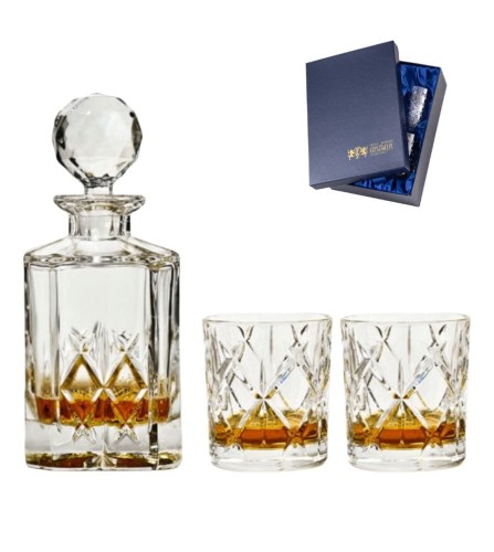 Zestaw prezentowy do whisky - kryształowa karafka + kryształowe szklanki do whisky 2szt w pudełku prezentowym