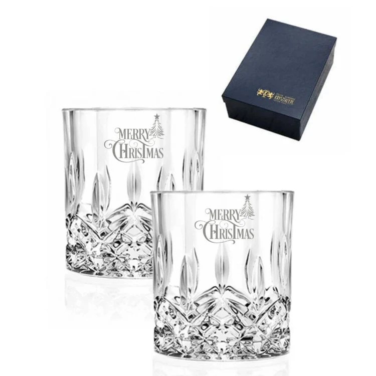 Kryształowe szklanki do whisky z świątecznym grawerem 2szt w opakowaniu prezentowym Crystalline Opera