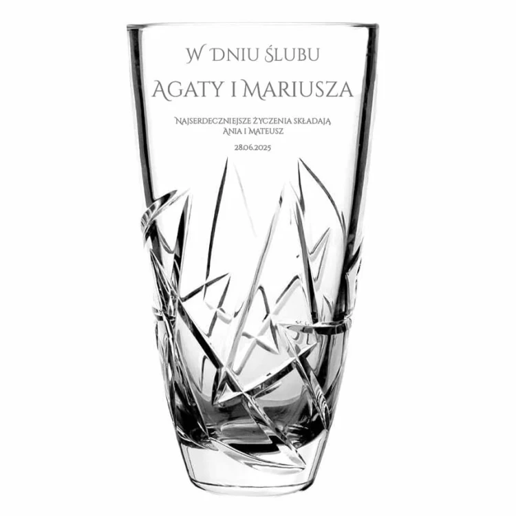 Wazon kryształowy FENIX 25cm z grawerem - prezent na ślub