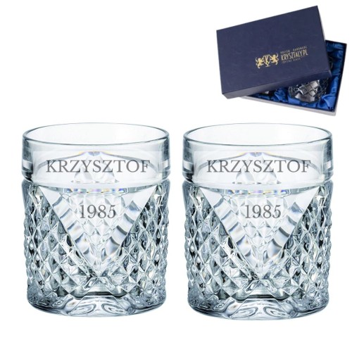 Kryształowe szklanki do whisky Megane z grawerem, 2szt w opakowaniu prezentowym