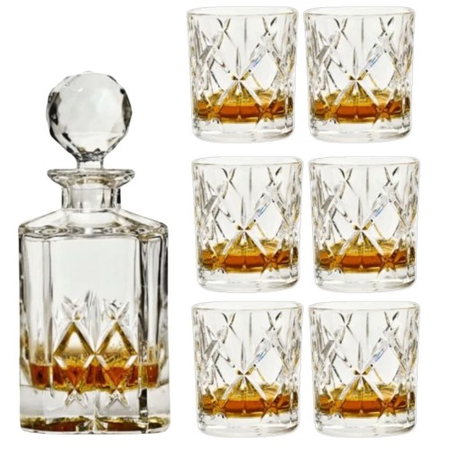Zestaw prezentowy do whisky - kryształowa karafka + kryształowe szklanki do whisky 6szt LN10