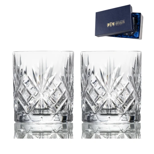 Kryształowe szklanki do whisky z grawerem na dnie 2szt w opakowaniu prezentowym Crystalline Melodia