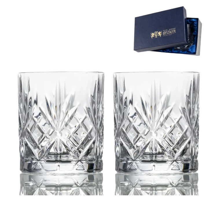 Kryształowe szklanki do whisky z grawerem na dnie 2szt w opakowaniu prezentowym Crystalline Melodia