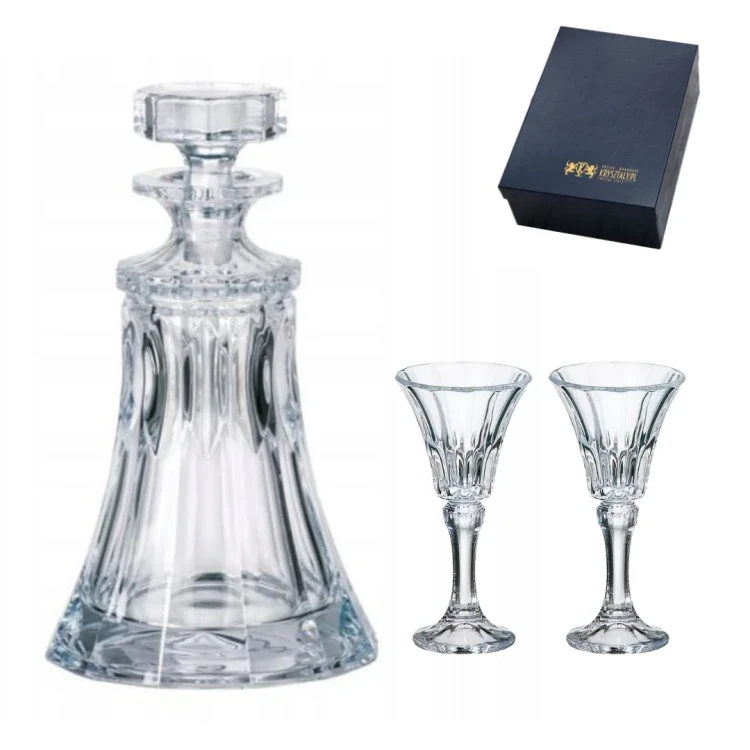Zestaw prezentowy w pudełku - kryształowa karafka do nalewki kryształowe kieliszki do nalewki 50ml, 2szt