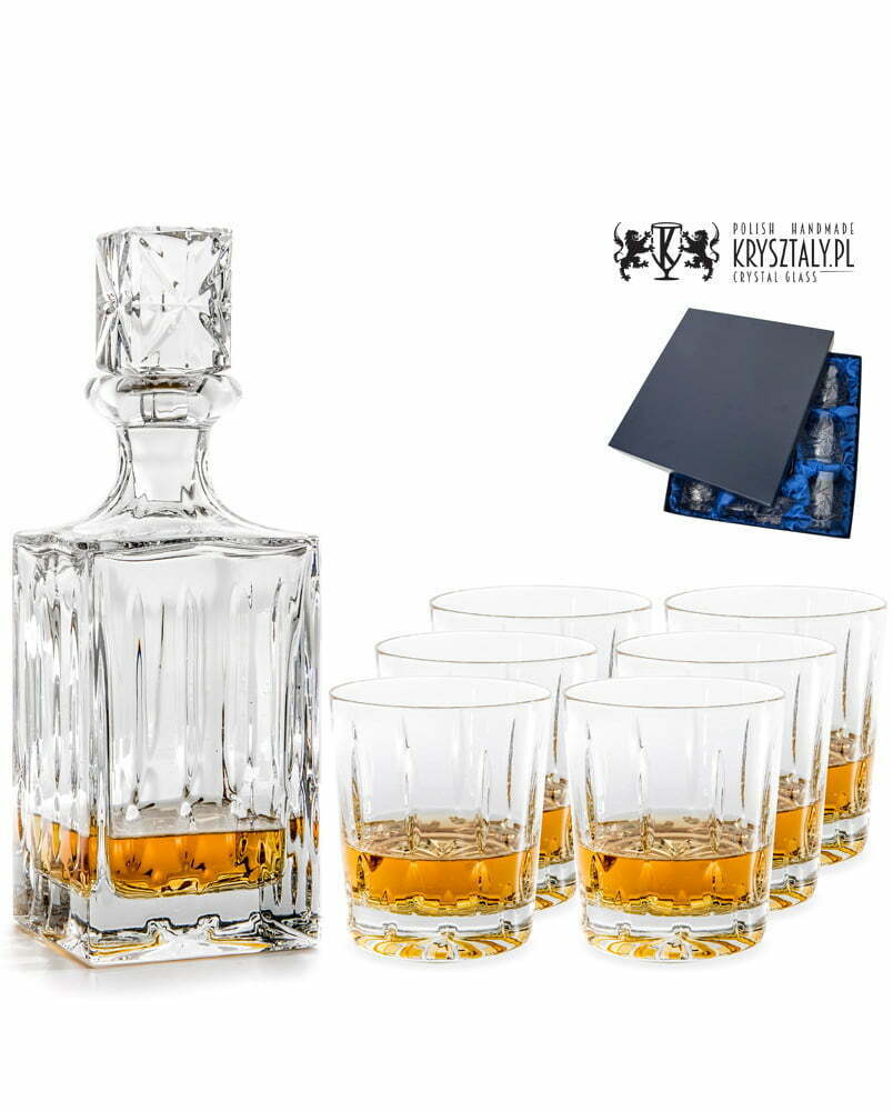 Zestaw do whisky: kryształowa karafka + kryształowe szklanki do whisky 6szt w opakowaniu prezentowym Simple SZ11