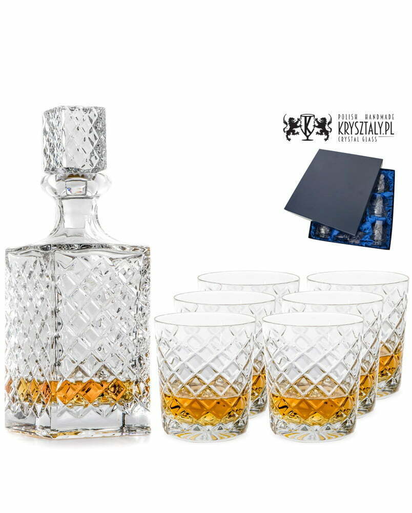 Zestaw do whisky: kryształowa karafka + kryształowe szklanki do whisky 6szt w opakowaniu prezentowym King KZ11