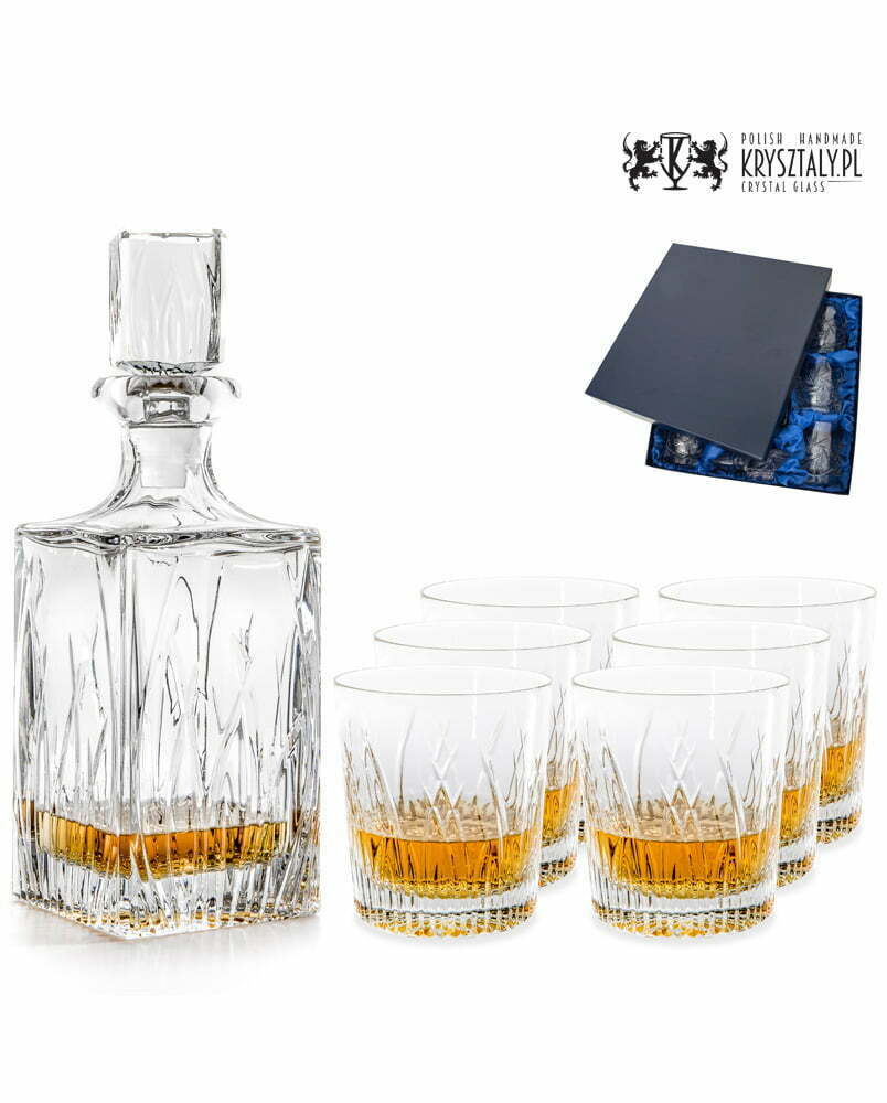 Zestaw do whisky: kryształowa karafka + kryształowe szklanki do whisky 6szt w opakowaniu prezentowym Trawa TZ11
