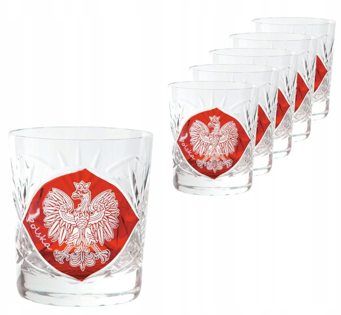 Kryształowe szklanki do whisky czerwone Orzeł Polska Godło 260ml Młynek MK80PL 6szt
