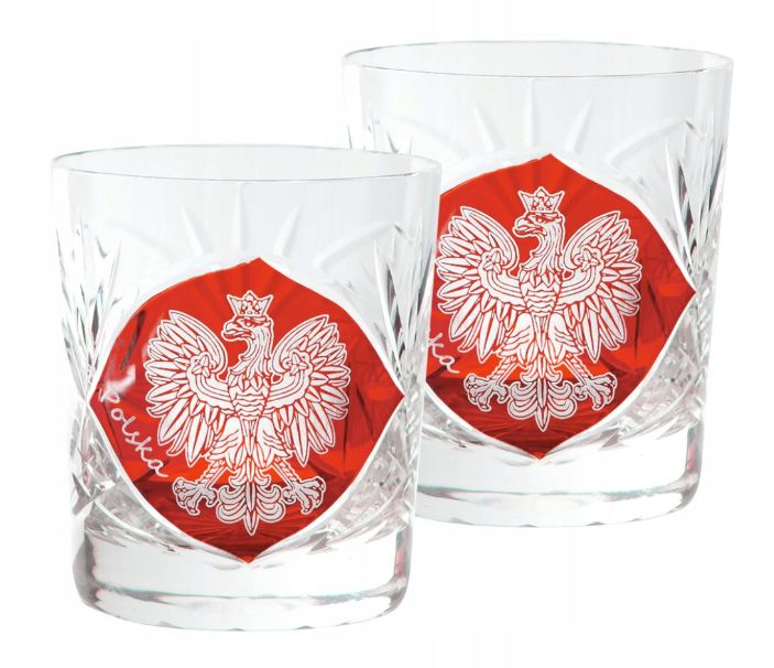 Kryształowe szklanki do whisky czerwone Orzeł Polska Godło 260ml Młynek MK80PL 2szt