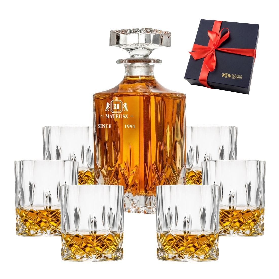 Zestaw do whisky Opera: kryształowa karafka z grawerem+ kryształowe szklanki do whisky 6szt w opakowaniu prezentowym OKP10