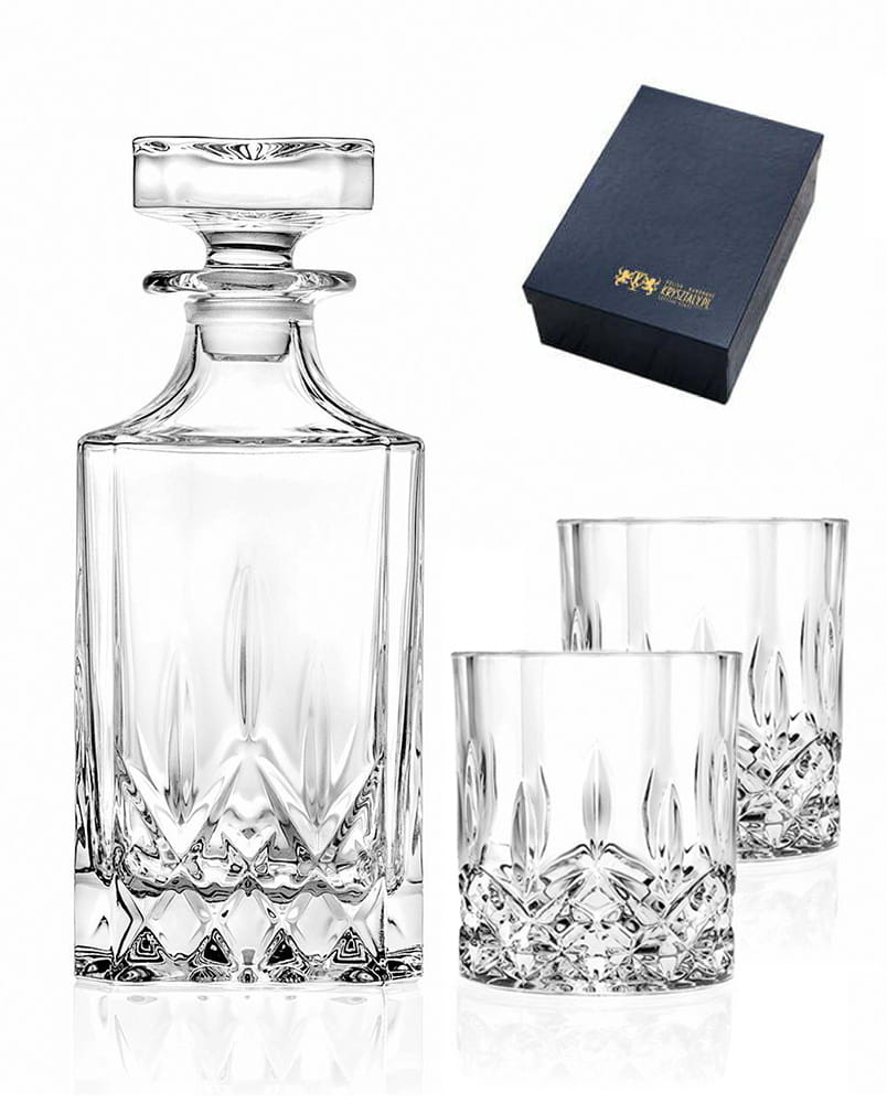 Zestaw do whisky: kryształowa karafka + kryształowe szklanki do whisky 2szt. w opakowaniu prezentowym Crystalline Opera