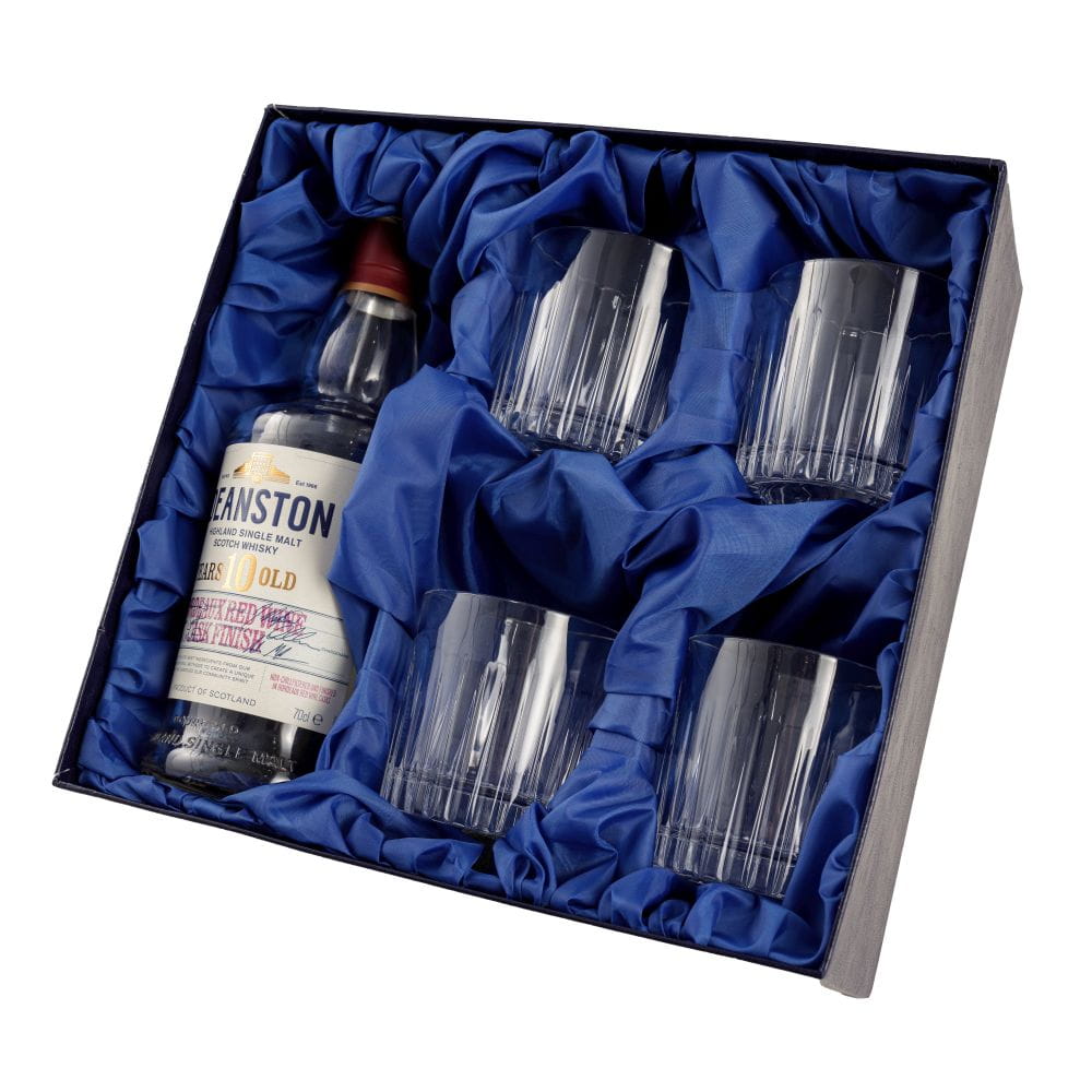 Zestaw do whisky na prezent - kryształowe szklanki do whisky 4szt Crystalline Timeless w opakowaniu z ecoskóry z miejscem na butelkę