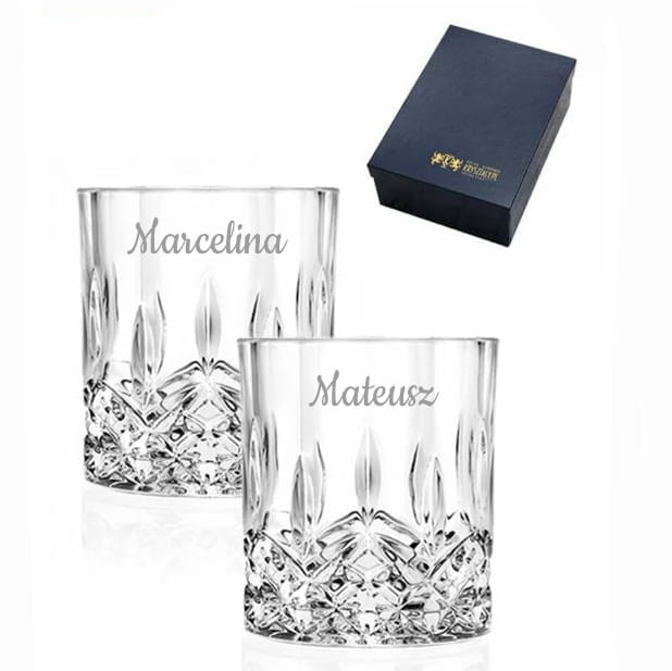 Kryształowe szklanki do whisky z grawerem 2szt w opakowaniu prezentowym Crystalline Opera