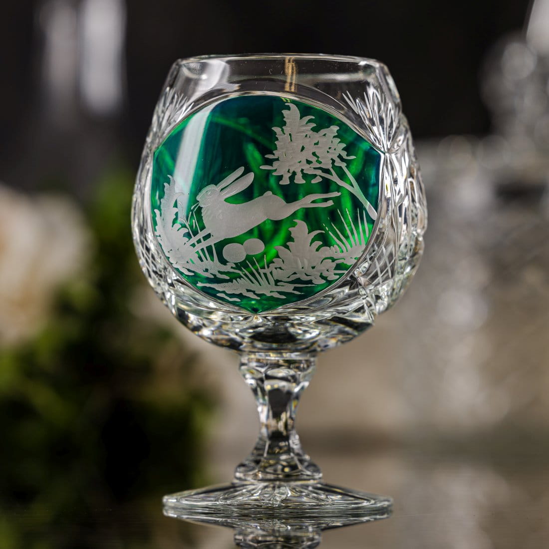 Prezent dla myśliwego - kryształowy kieliszek do koniaku zielony 250ml Młynek MK51 1szt