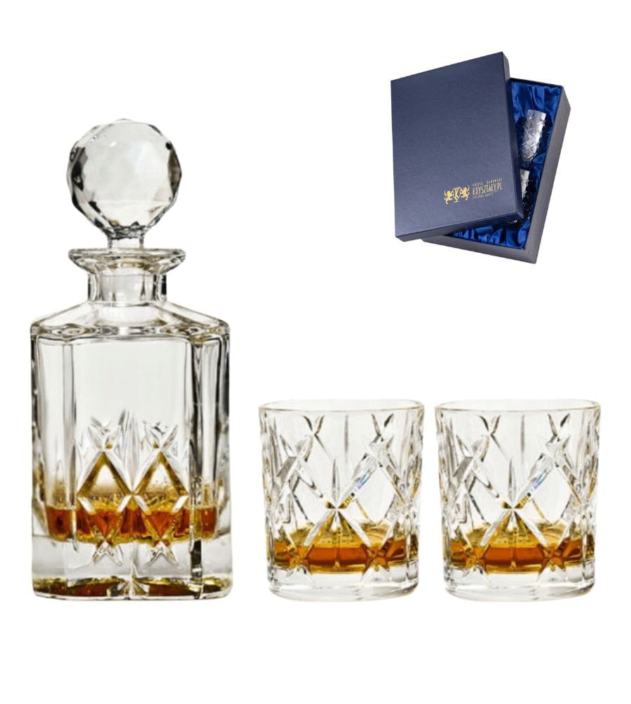 Zestaw prezentowy do whisky - kryształowa karafka + kryształowe szklanki do whisky 2szt w pudełku prezentowym