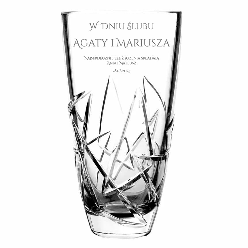 Wazon kryształowy FENIX 25cm z grawerem - prezent na ślub