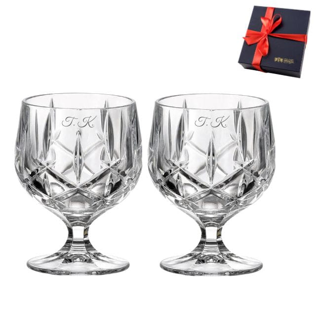 Kryształowe kieliszki do koniaku Classico 2szt, 250ml, z inicjałami, w pudełku prezentowym.